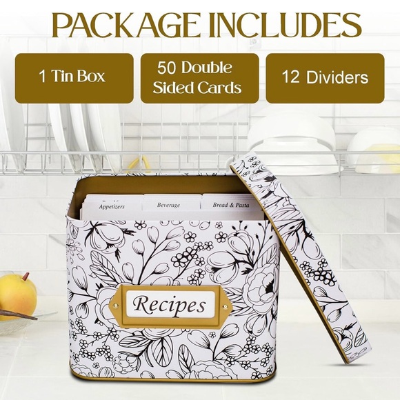 New recipe box with cards and dividers. Double sided recipe cards and box set - Picture 3 of 6
